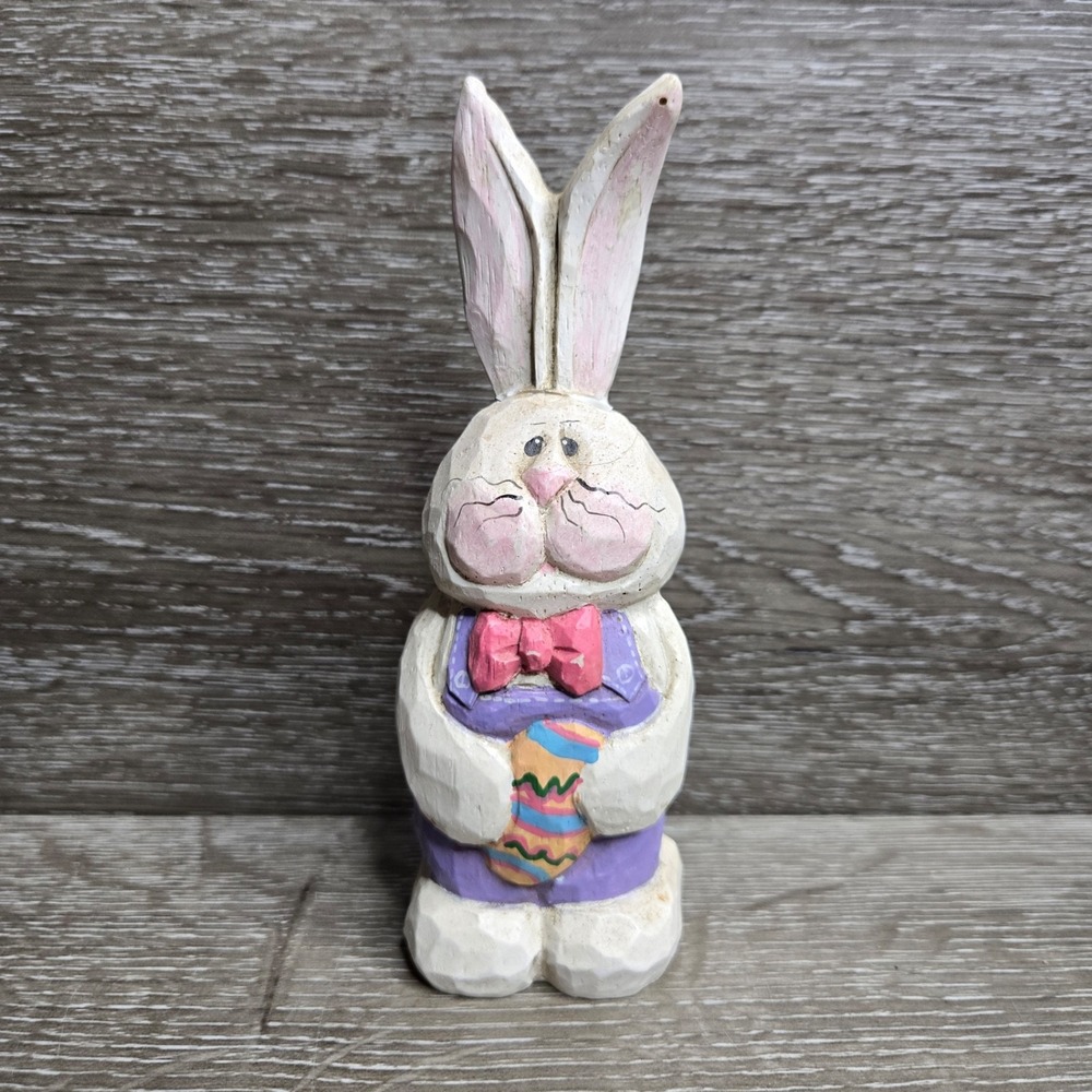 Eddie Walker Easter Bunny Figurine OS Multicolor Hand Carved Wood Style Decor